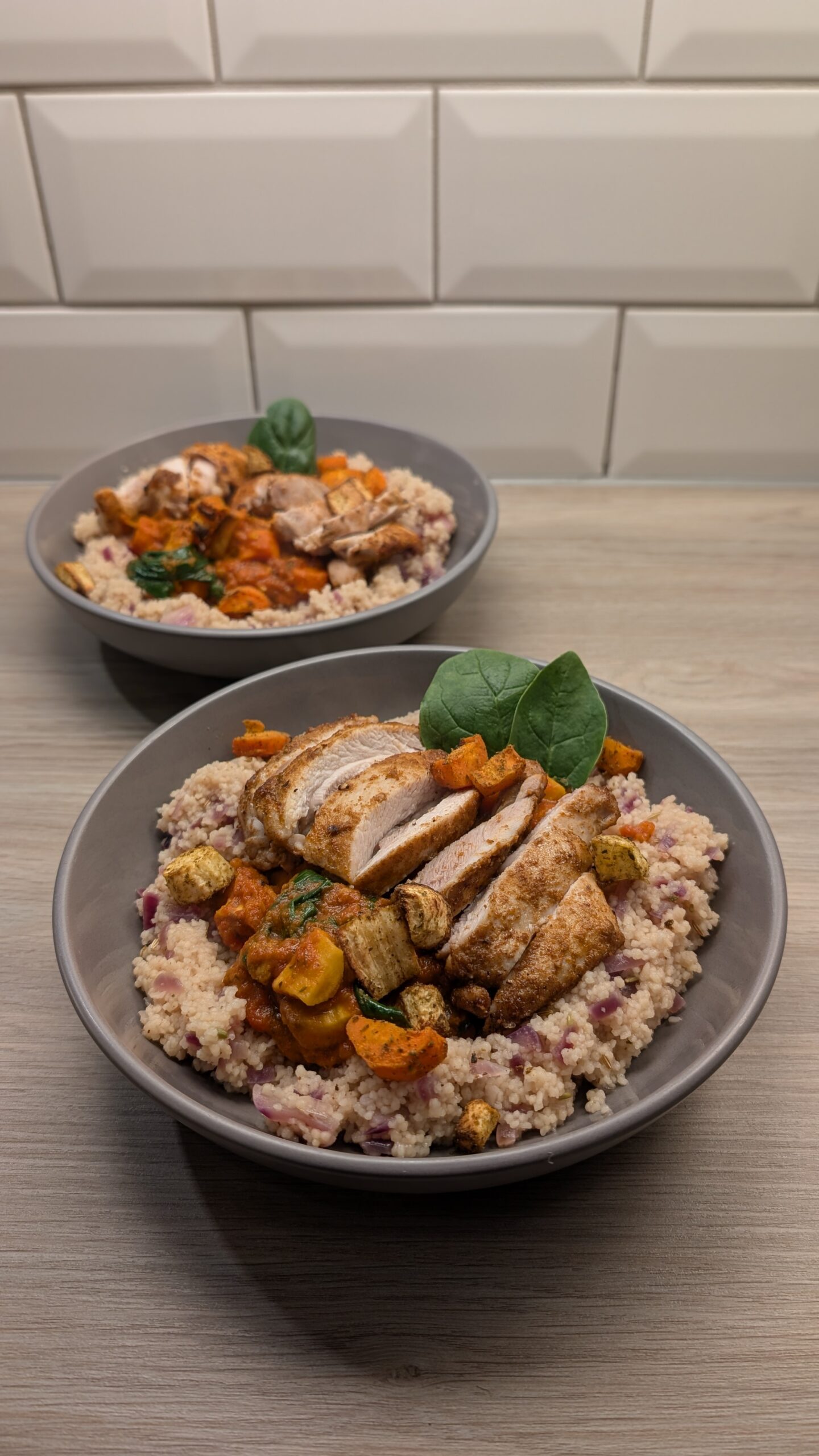Harissa Chicken and Moroccan Spiced Root Vegetables with Cous Cous