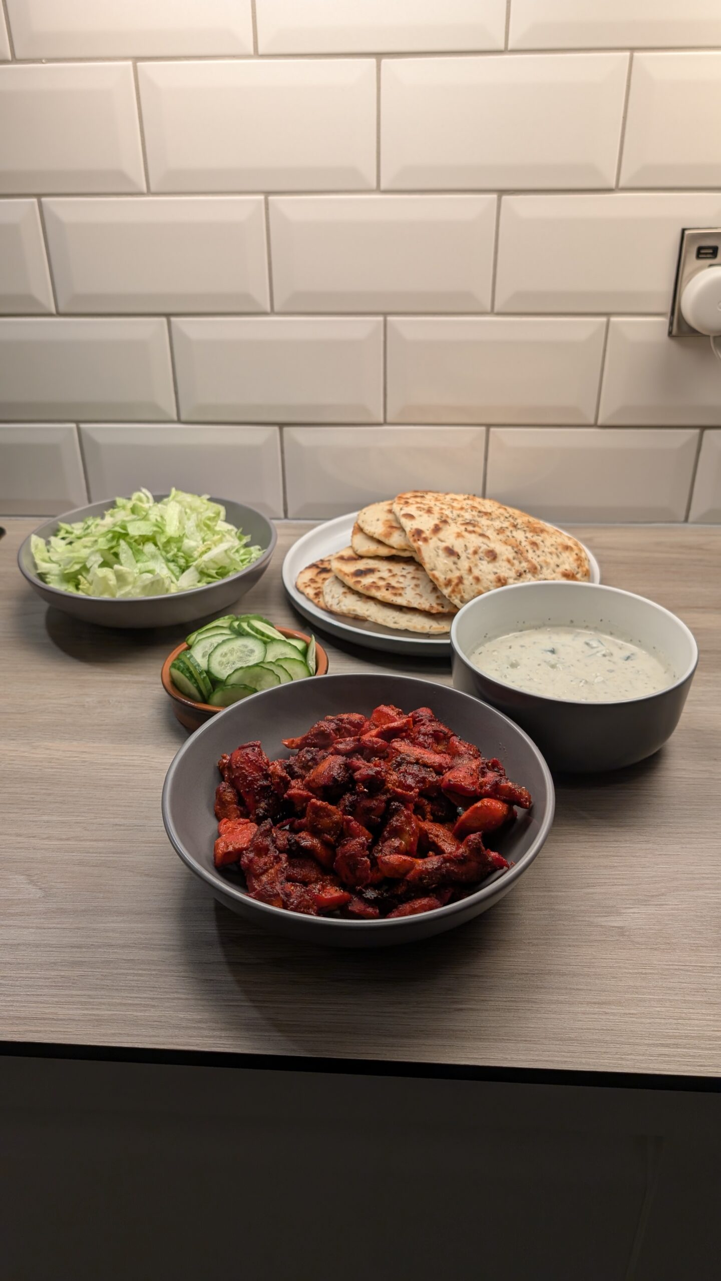 Tandoori Chicken with Flatbreads, Raita and Salad