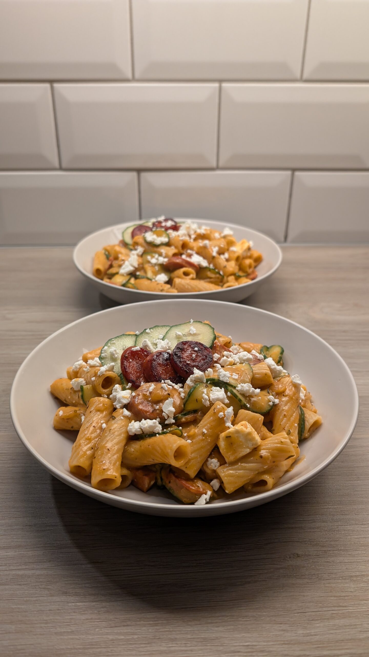 Chorizo and Cucumber Feta Rigatoni