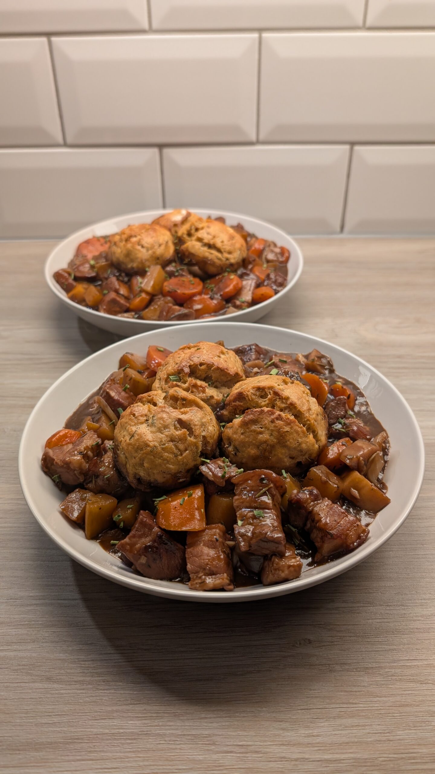 Red Wine Pork Belly Stew with Smokey Apple Dumplings