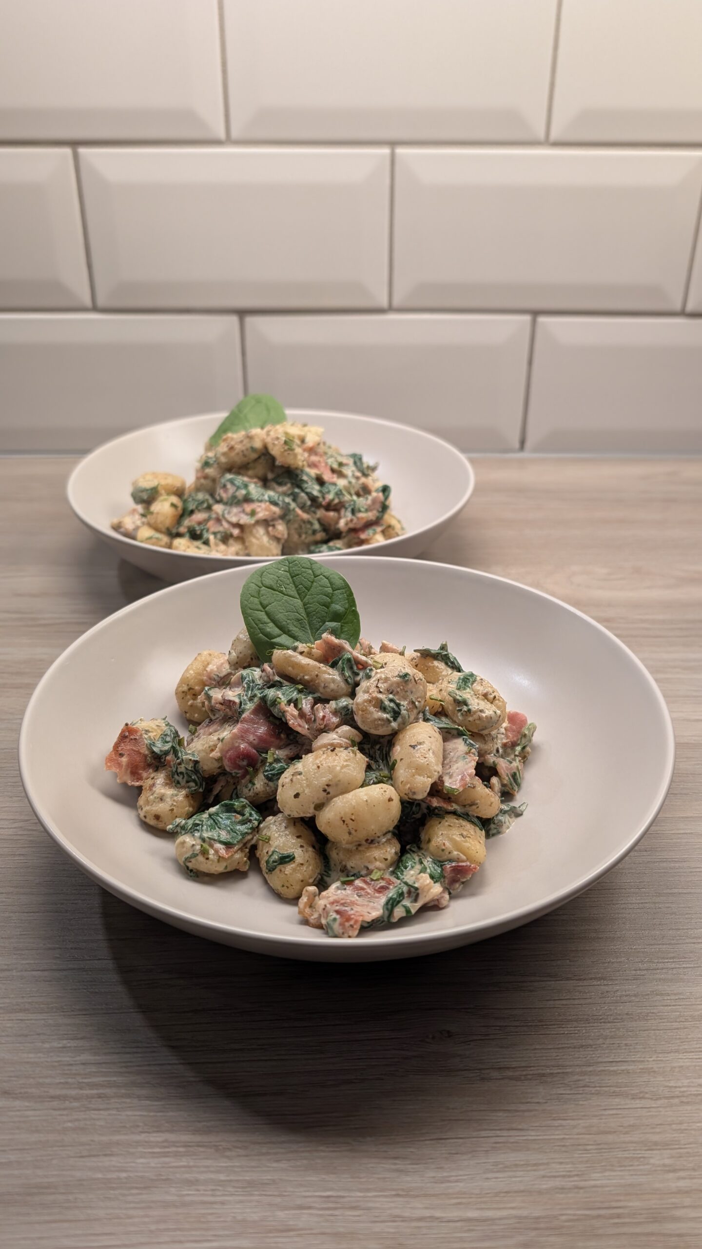 Crispy Gnocchi in a Bacon and Spinach Cream Cheese Sauce