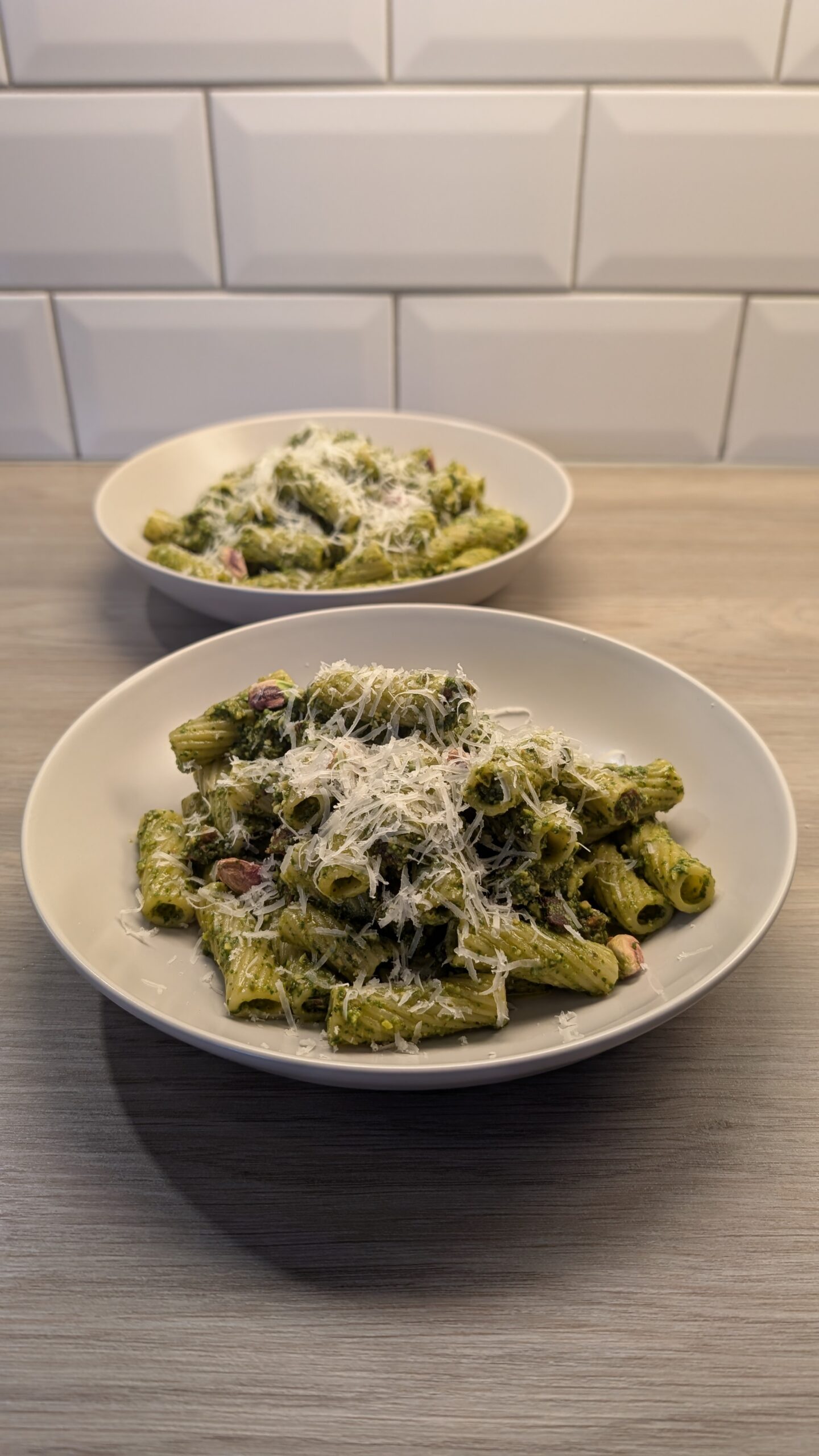 Pistachio and Spinach Pesto Chorizo Rigatoni