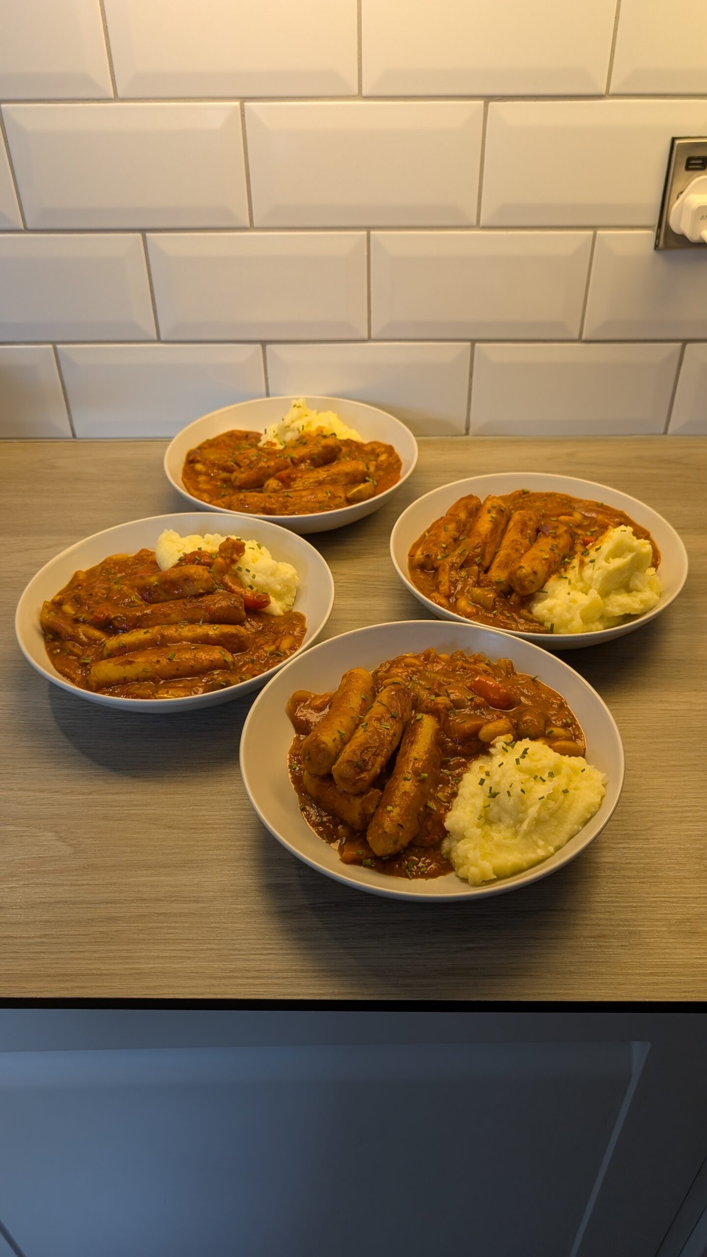 Cajun Style Sausage Casserole with Garlic Mash Potato