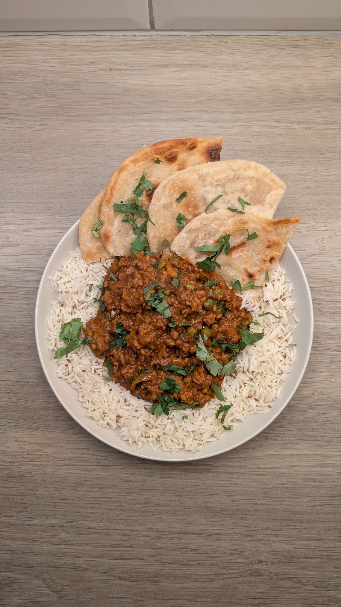 Lamb Keema and Cumin Rice with Paratha