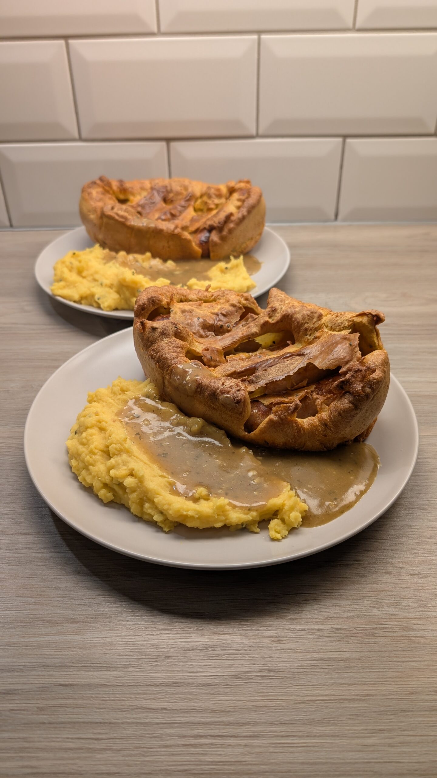 Curried Toad in the Hole and Mustard Turmeric Mash with a Curry Gravy