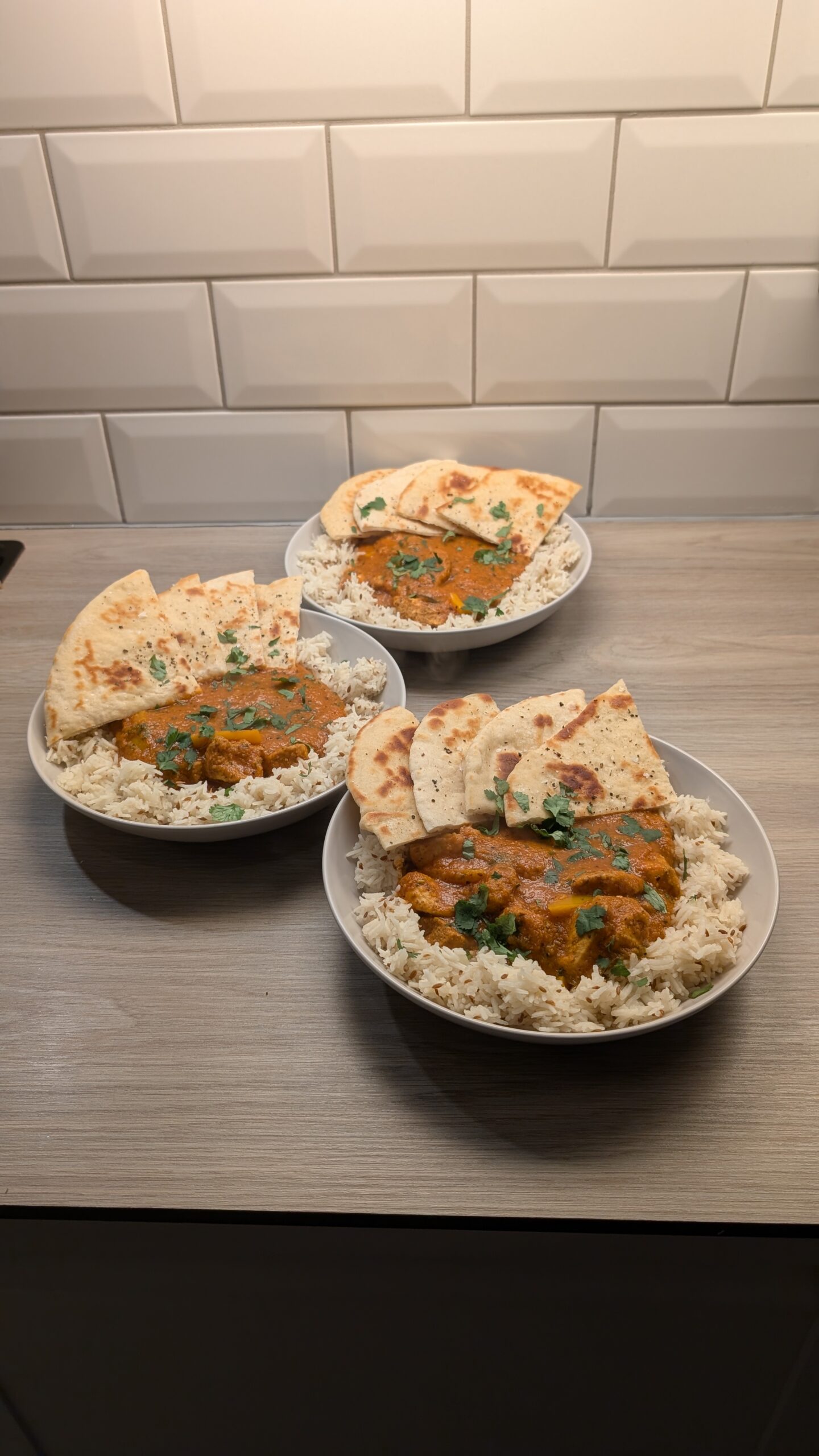 Chicken Masala and Cumin Rice with Flat Breads