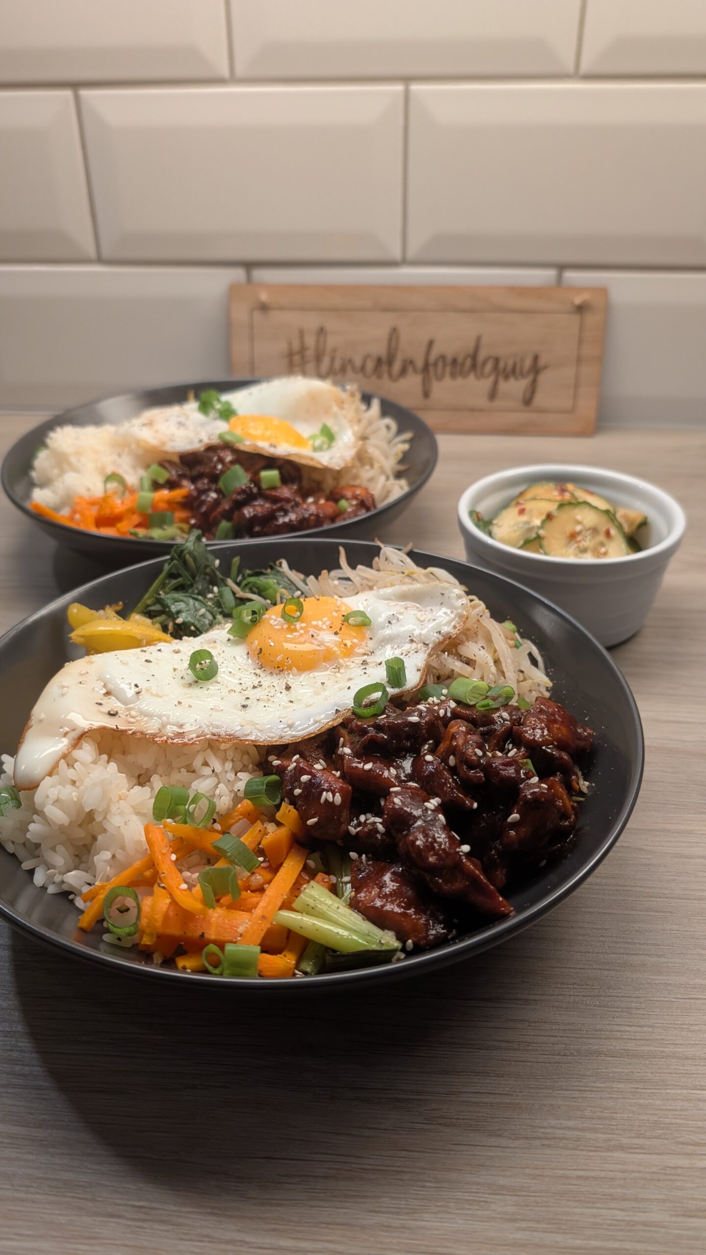Spicy Chicken Bibimbap and Oi Muchum