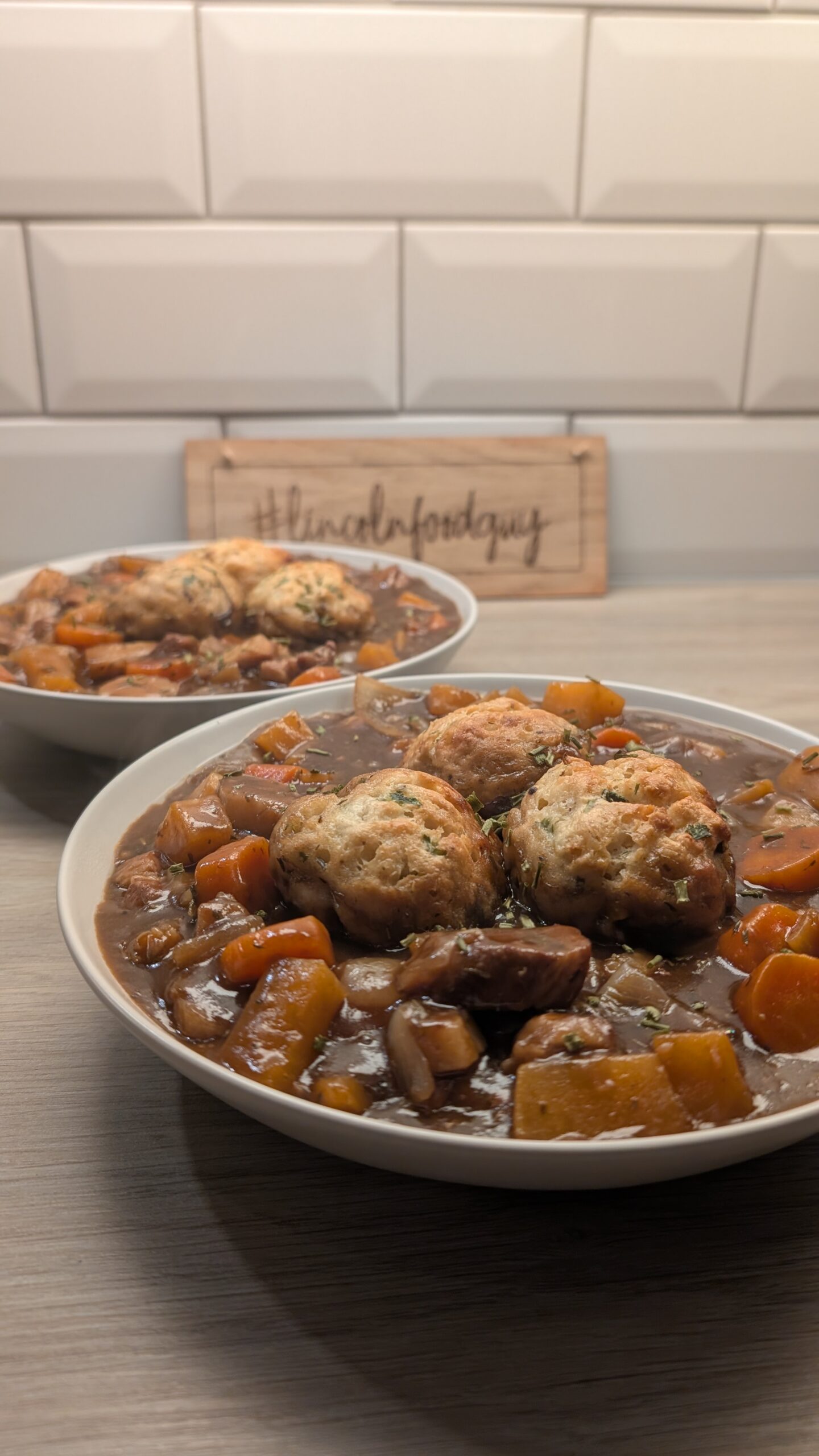 Red Wine Pork Belly Stew with Garlic and Coriander Dumplings