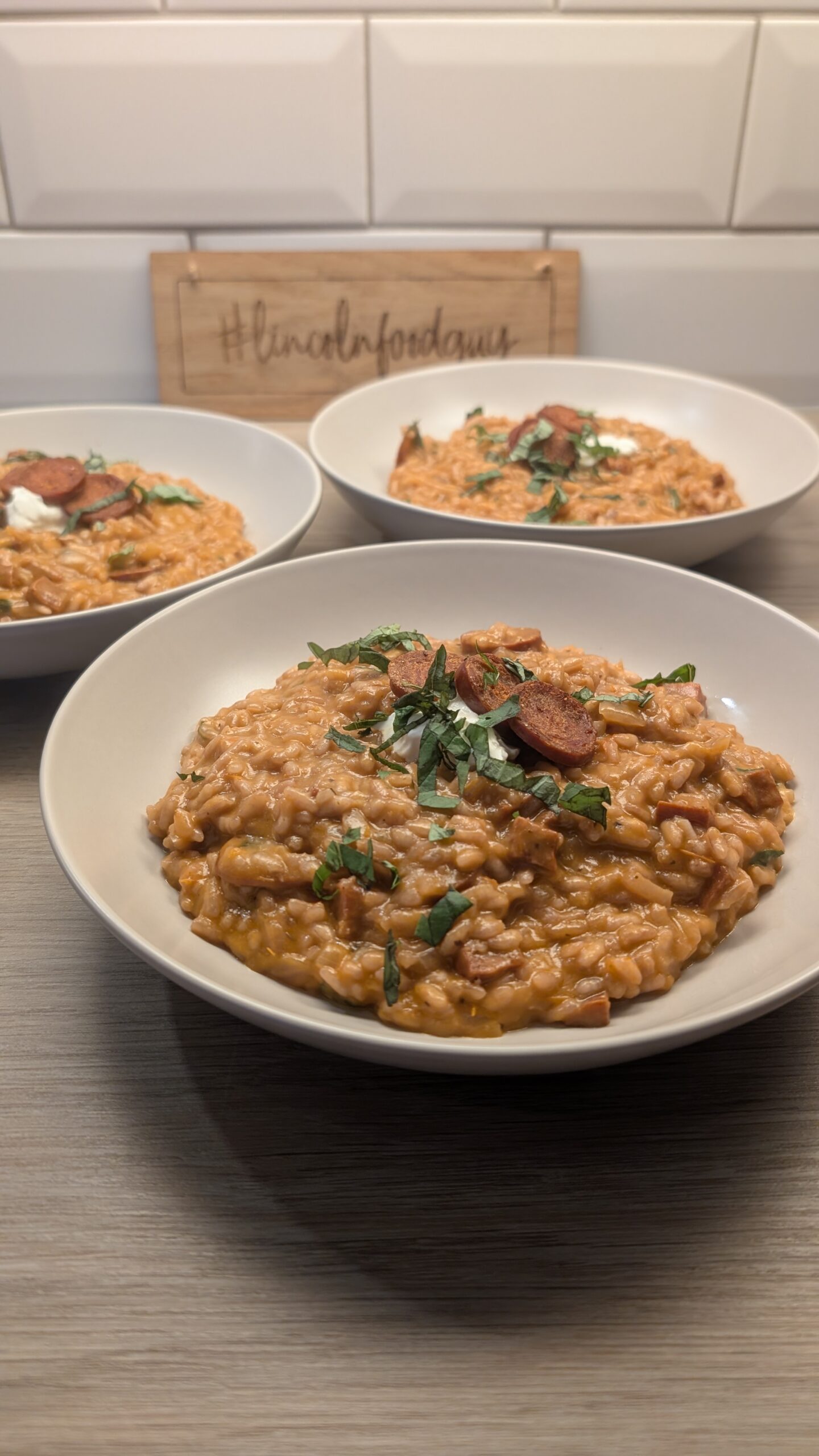 Chorizo and Roasted Tomato & Garlic Red Wine Risotto with Mascarpone