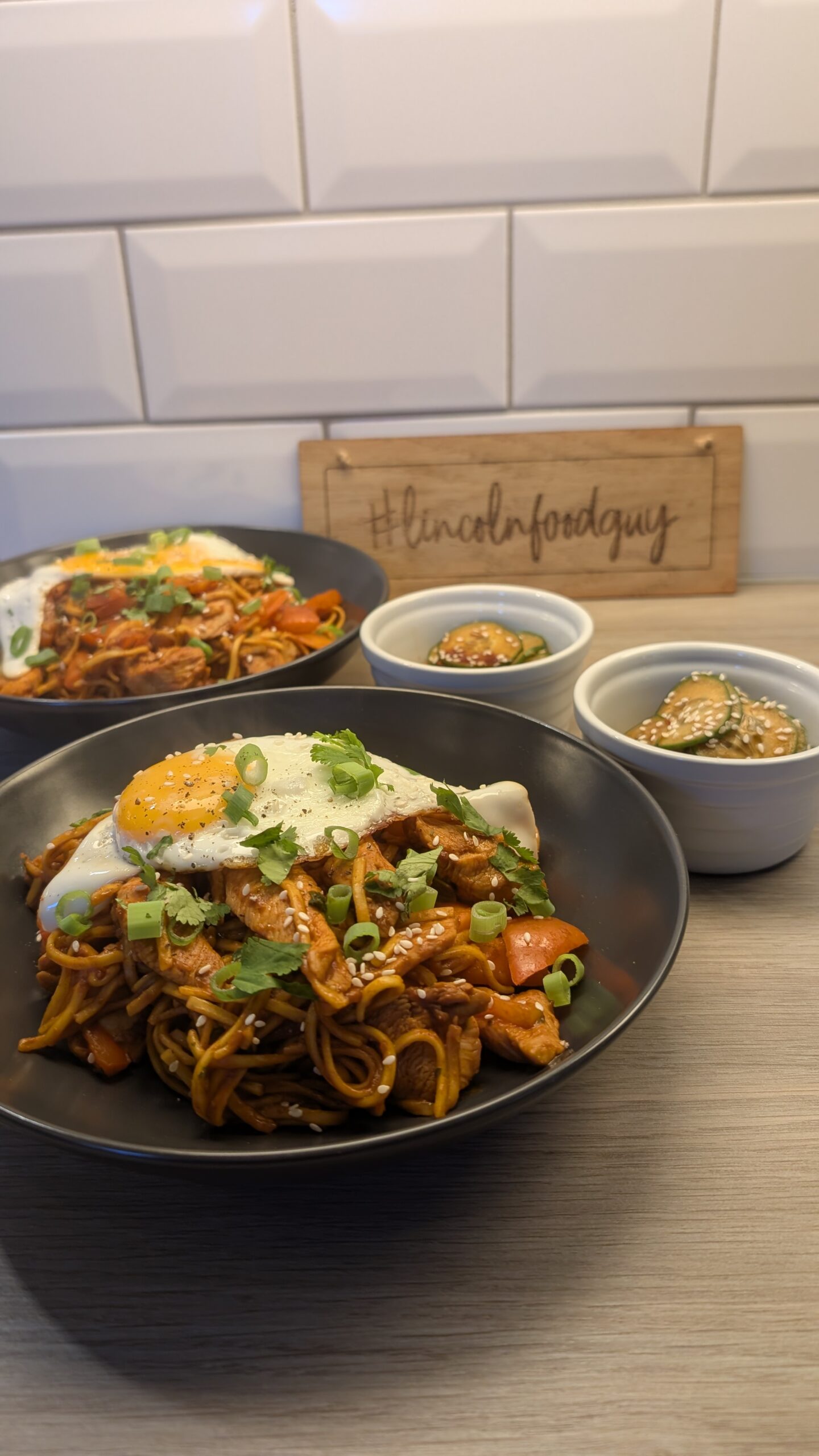 Gochujang Noodles with a Fried Egg and Oi Muchim