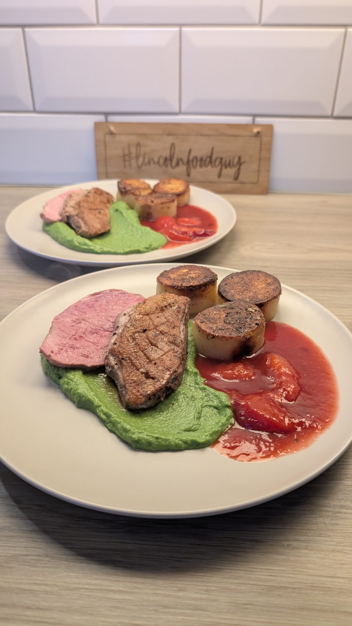 Duck, Fondant Potatoes and a Broccoli Puree with a Plum Sauce