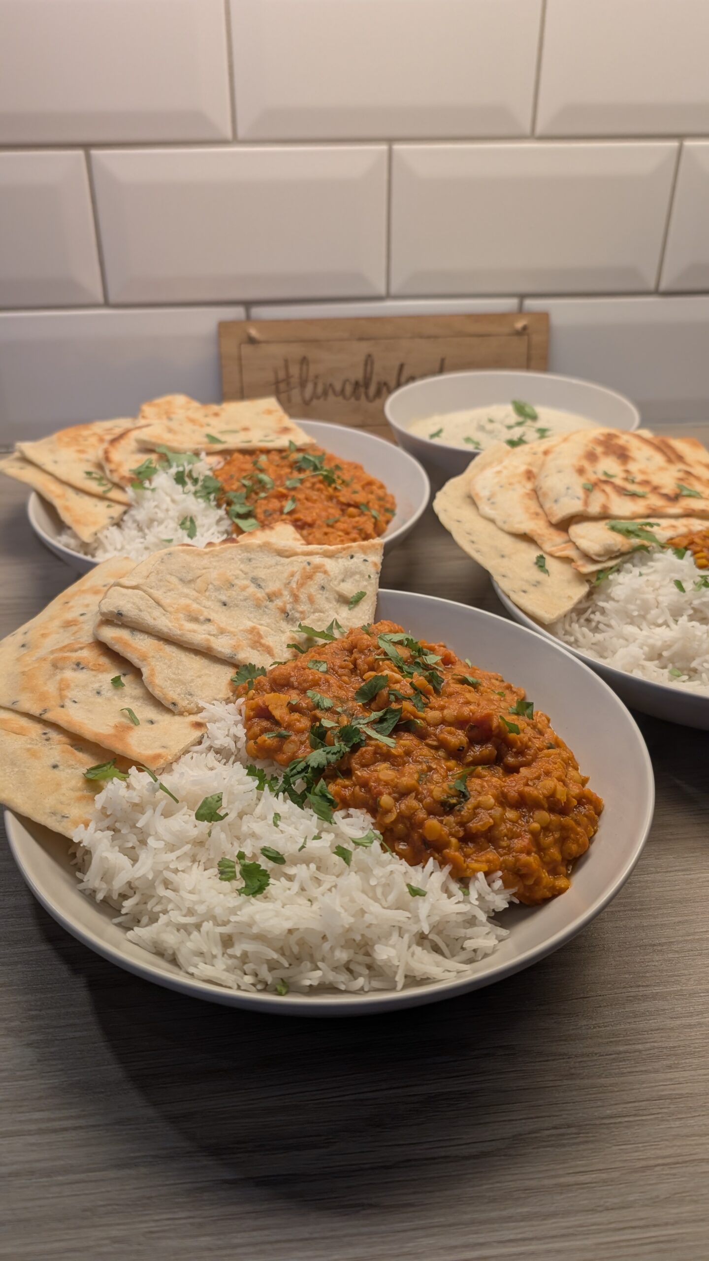 Red Lentil Curry, Flatbreads and Raita